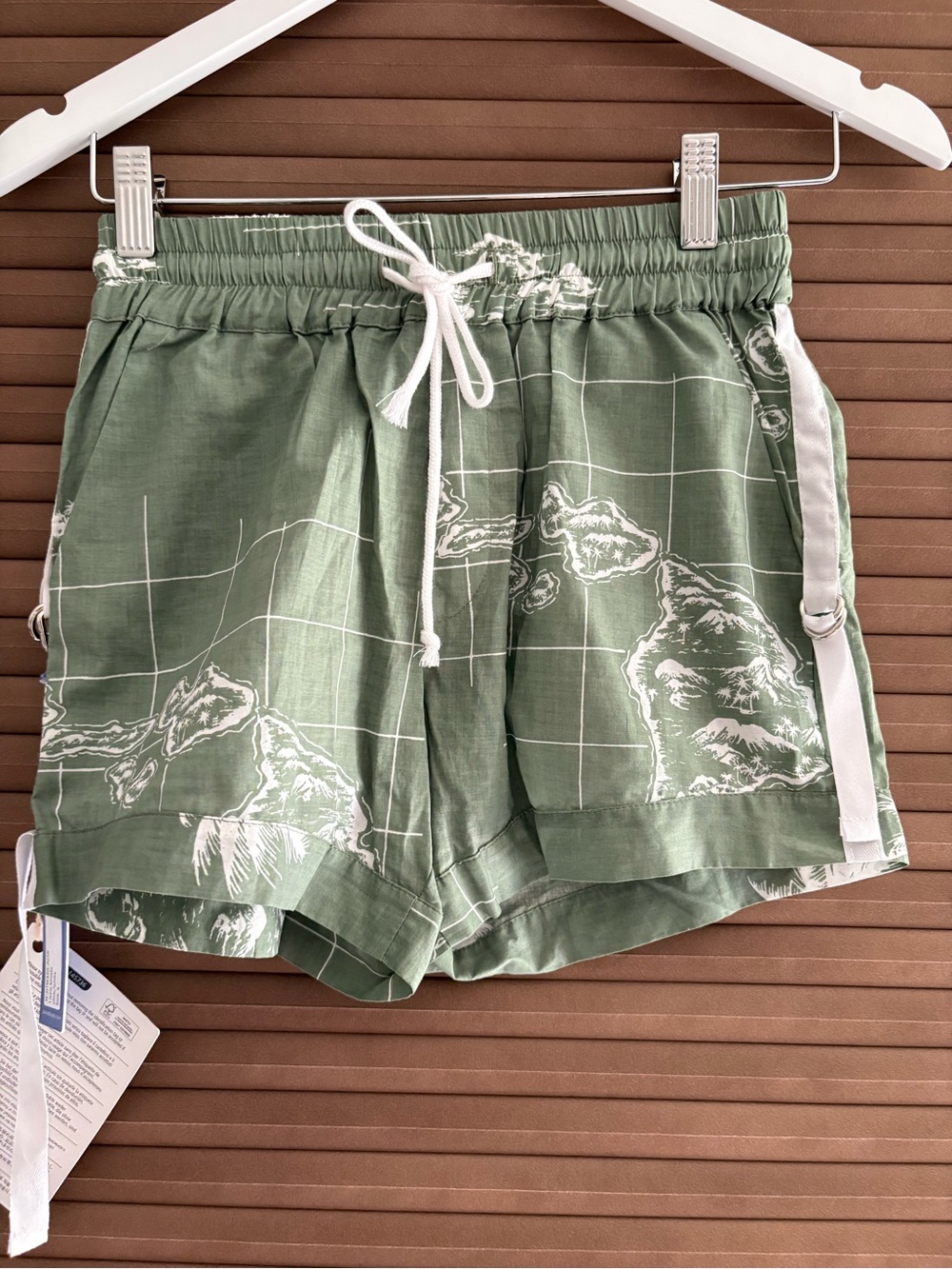 Olive Grid Print Drawstring Shorts by Paradised